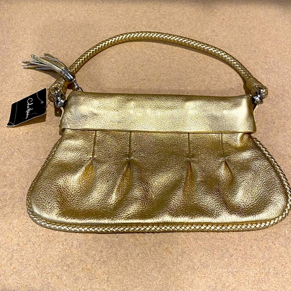 Cole Haan Metallic Gold Convertible Pouch Bag Satchel...